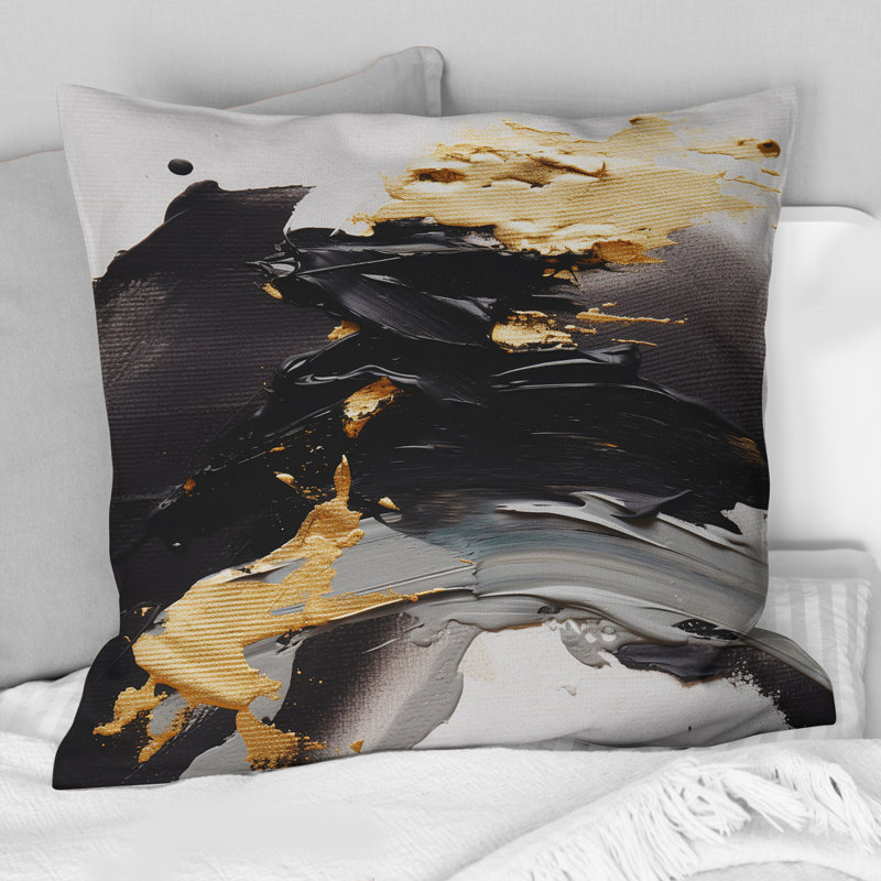 Coussin décoratif exquis Darling Gold Abstract Wave On Black II
