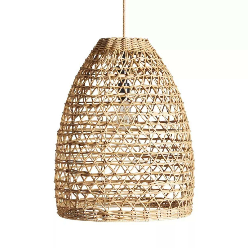 Tokyo 1 - Light Natural LED Unique/Statement Pendant - 13" Natural Rattan Plug-In or Hardwired Pendant Light Fixture for Dining Room, Kitchen Island, Bedroom, or Living Room in Coastal, Boho, Farmhouse, or Japandi Decor Styles