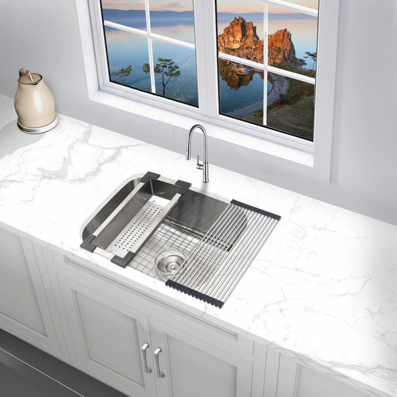 KBFmore Bowl Undermount Classic Kitchen Sink with Sink Accessories, 23" 18 Gauge Single Bowl