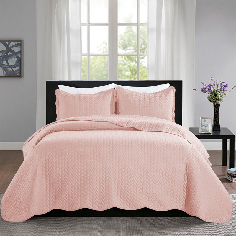 Lightweight Pre washed California King Bedspread Set | Soft Microfiber Quilt Set| Hotel-Quality Finish, Peach