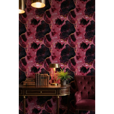 Marble Wallpaper Red Gold Decorative Mural