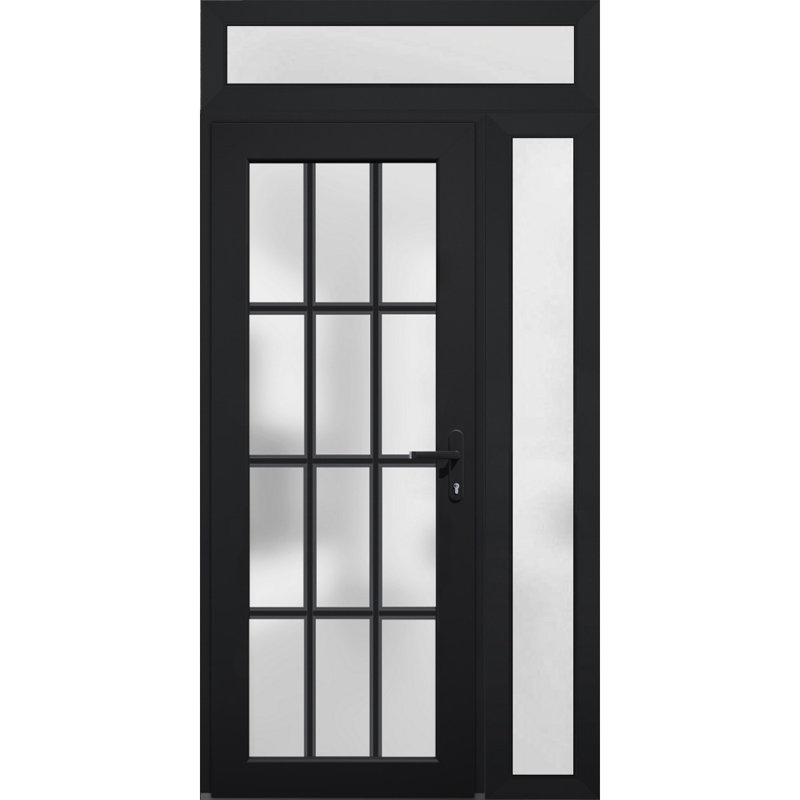 Façade extérieure pré-suspendue Fibre de verre verre givré / Manux 8312 noir mat / Fenêtre extérieure latérale / supérieure et portes de bureau Portes d'entrée commerciales et résidentielles Garage-W30 + 14 po x H80 + 14 po - Gauche