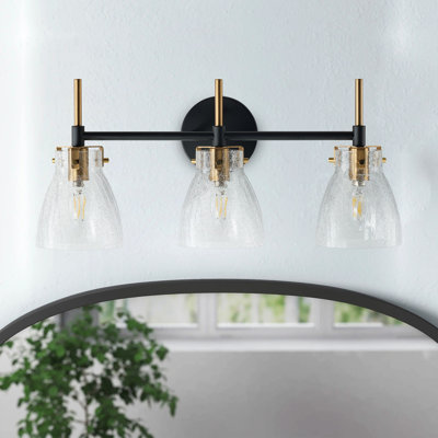 3-Light matte black glass dimmable wrought iron wall lamp