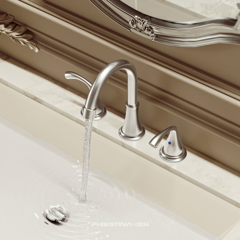 8 Inch Brushed Nickel Widespread Bathroom Sink Faucet, 2 Handle 3 Hole Bathroom Faucet With Metal Pop Up Drain And Water Supply Lines