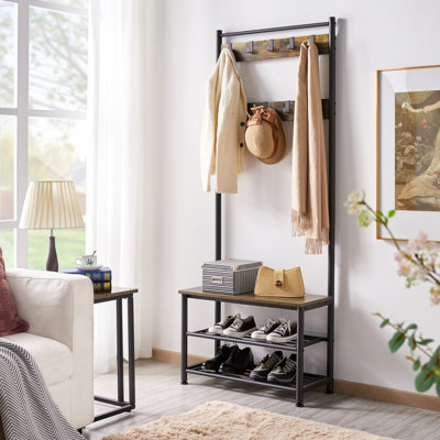 Kinston Steel Hall Tree with Bench and Shoe Storage