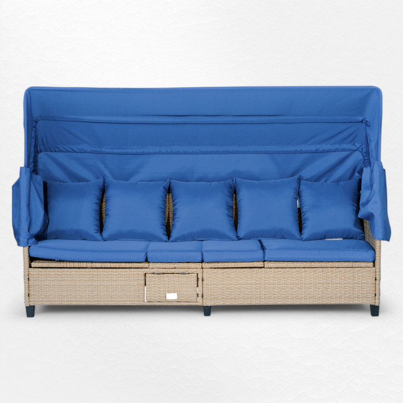 45.33" Wide Wicker Outdoor Patio Daybed With Canopy, Blue