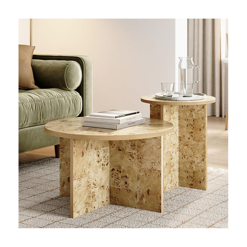 Round Nesting Coffee Table 2pc Set - Burl