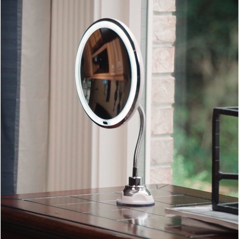 Flexible LED-Illuminated 5x Magnification Vanity Mirror with Suction Base