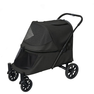 Large Dog & Cat Stroller for Medium and Big Pets, Foldable Ramp Pet Wagon with Foot Brake, All-Terrain Wheels and Air Mesh