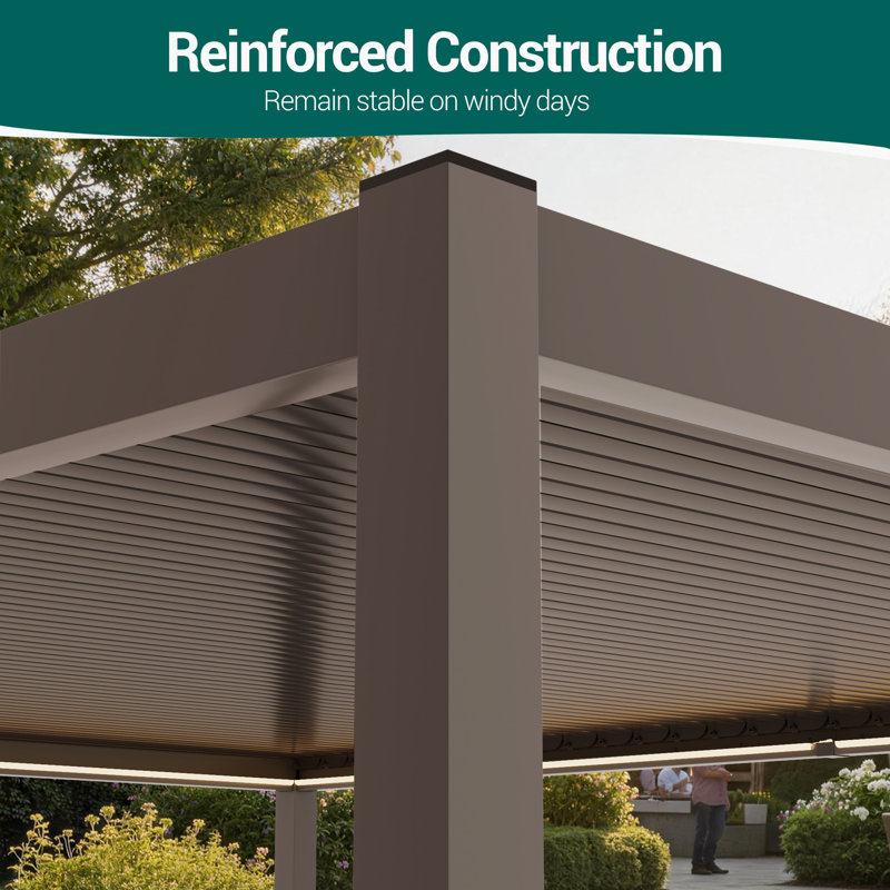 Pergola en métal avec persienne et DEL solaire, 12 pi x 14 pi