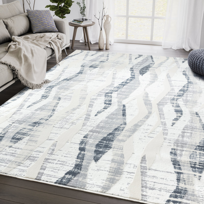 Tapis abstrait beige / bleu Aerith, Rectangle 4 pi x 6 pi