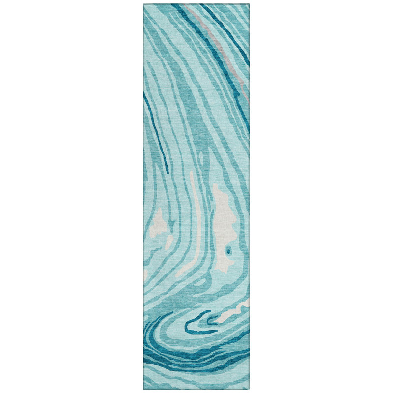 Avelia Teal Washable Indoor-Outdoor Rug - , 2'3" x 7'6"