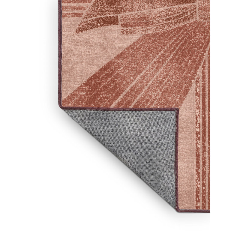Tapis de Noël moderne et contemporain délavé à la machine en brun - reliure rose, 3 x 5