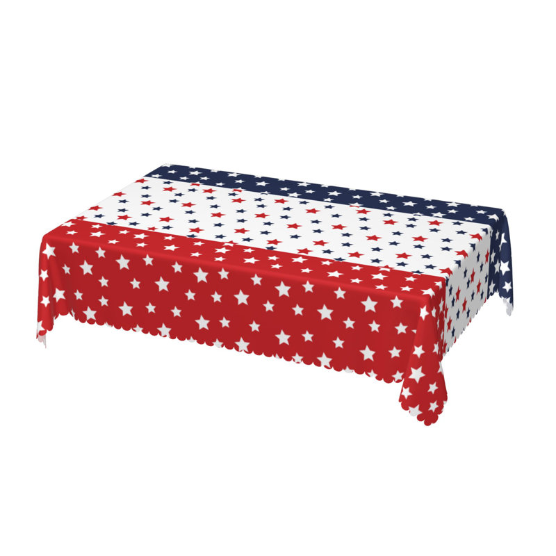 4th of July ndependence Day Polyester Tablecloth, Blue/Red/White Starburst, 86.6" L x 0.02" W