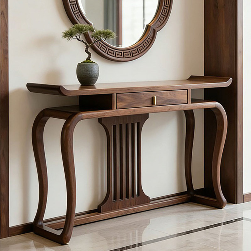 Console de style chinois rétro simple brun, 35.4" H x 63" W x 15.7" D