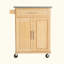 Chariot de cuisine intérieur en bambou compact avec plateau en acier inoxydable - Îlot de rangement mobile avec tiroir et armoire pour petits espaces