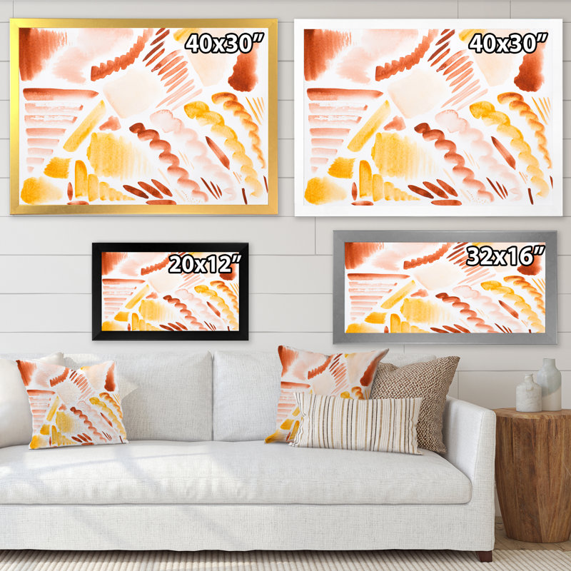 " Retro Graphic Elements In Orange And Yellow I " Painting Print, Gold Picture Framed, 30" H x 40" W