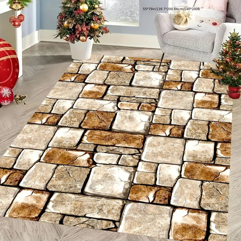 Marble-Inspired Indoor/Outdoor Area Rug with Non-Slip Rubber Backing, Machine Washable Polyester Carpet, 39x63 inch
