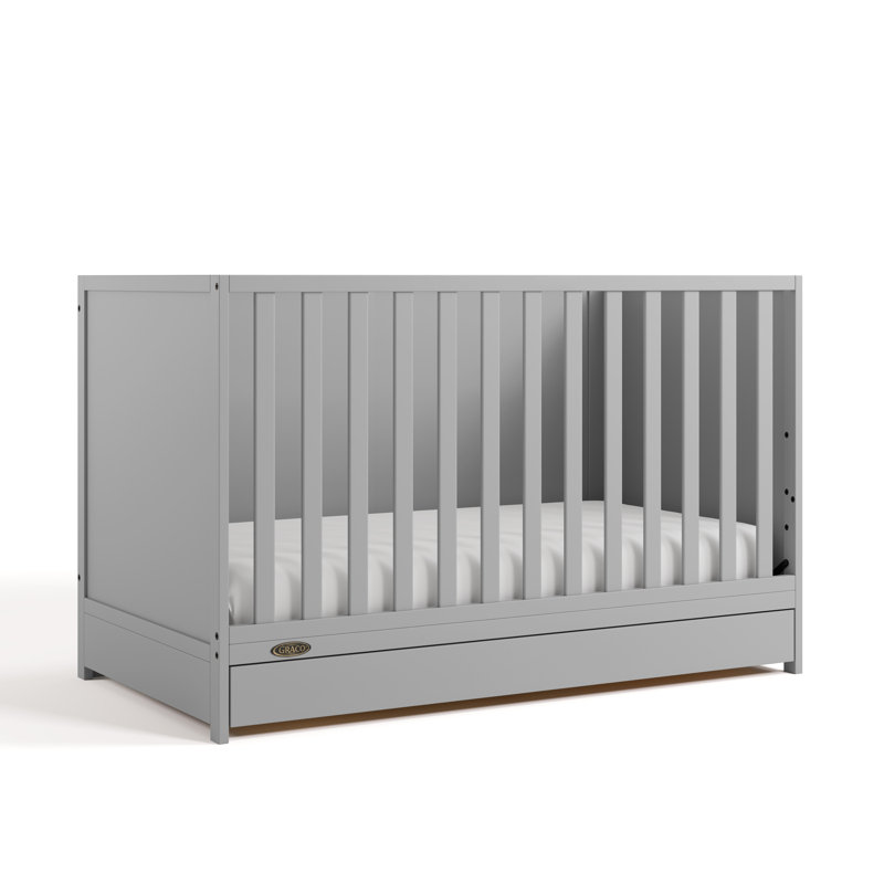 Lit de bébé convertible 3 en 1 avec tiroir Theo, Galet, Lit à barreaux