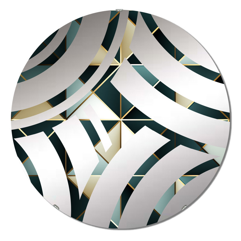 Motif géométrique vert et doré - Miroir décoratif, 23,6 po x 23,6 po