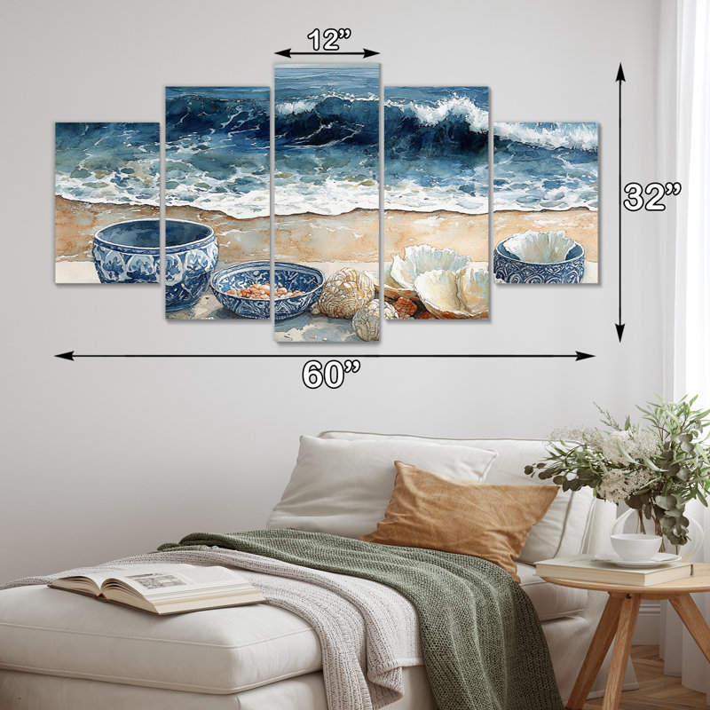 Beach Pottery in Blue and White Tones IV - ensemble d'art sur toile Beach Pottery