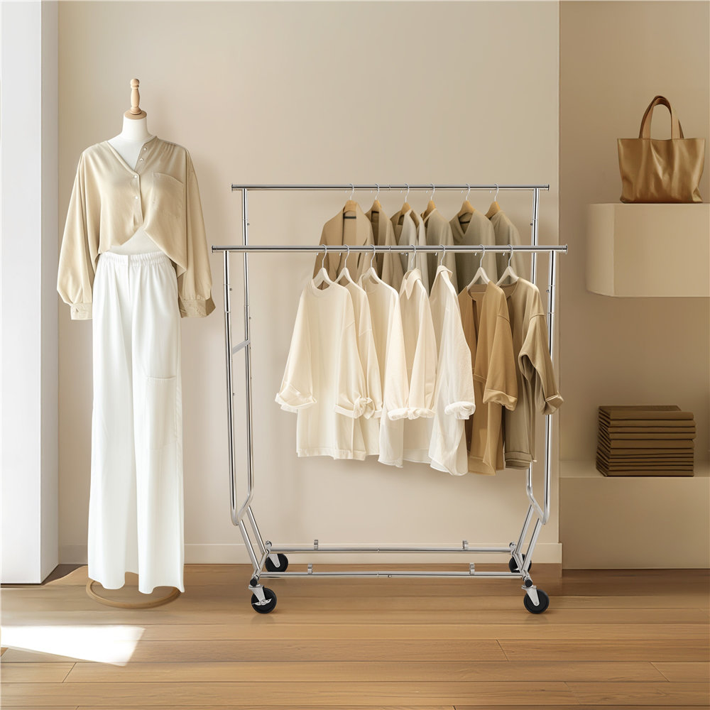 Tyshawn Telescopic Double Rail Garment Rack with Casters Rebrilliant Color: Silver