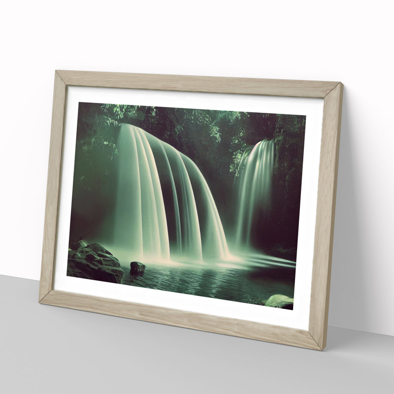 Captivating Waterfall - Single Picture Frame Print, Oak, 34cm H x 46cm W x 2cm D