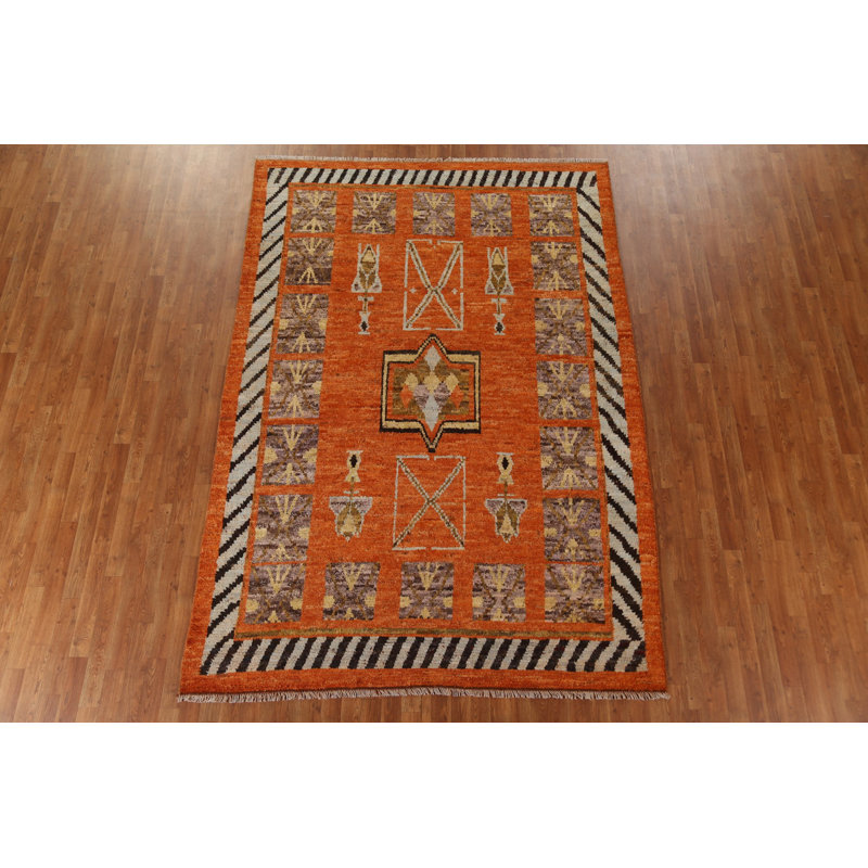 Tapis tribal orange marocain noué à la main 7 x 10