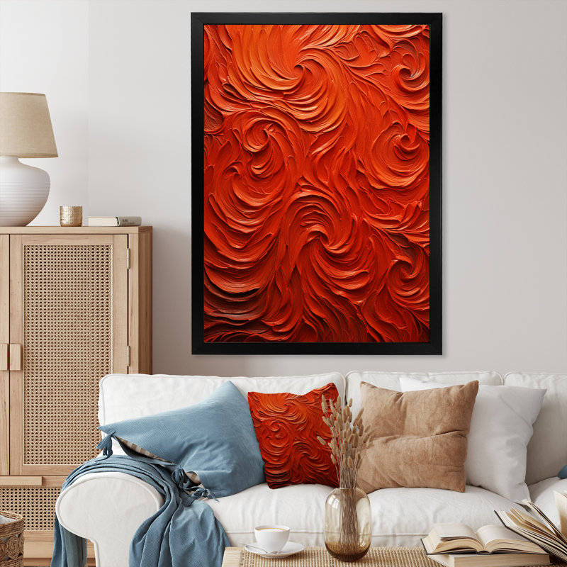 Volcanic Red Fusion Vector 1 - Tachisme, art mural, Cadre simple noir, H 32 po x l 16 po x P 1 po