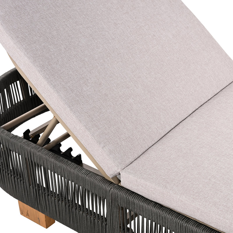 Outdoor Wood Patio Adjustable Uncushioned Lounge Chair Of 4, Grey Rope & Natural Iron, Breathable Seating, For Relax 4 Backyard Pool Garden, Iron Rope, And Long - Lasting, Five Position