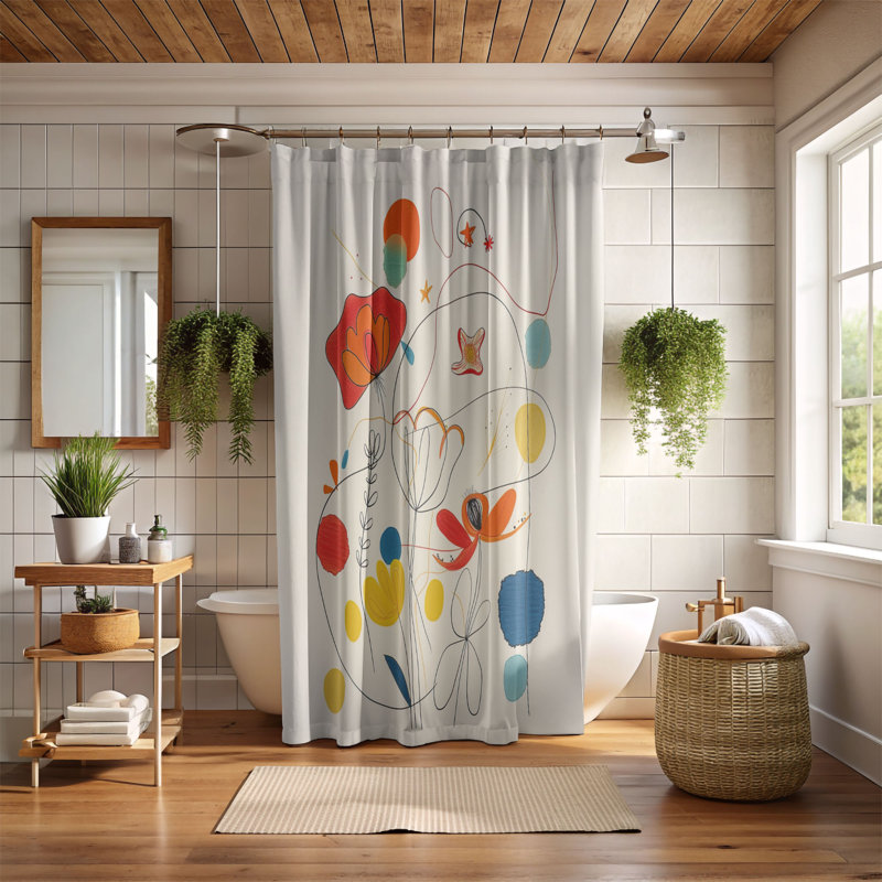 Linear Blossom - Rideau de douche standard 1 pièce, H 74 po x l 71 po