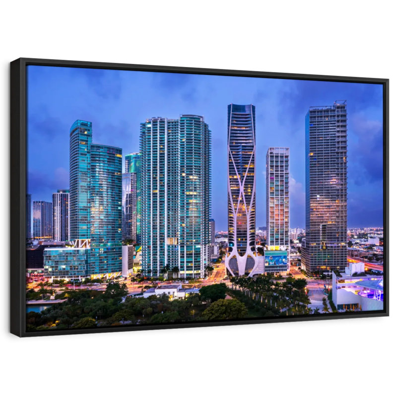 «Miami Downtown Skyline Aérien, art mural», H 29 po x l 43 po