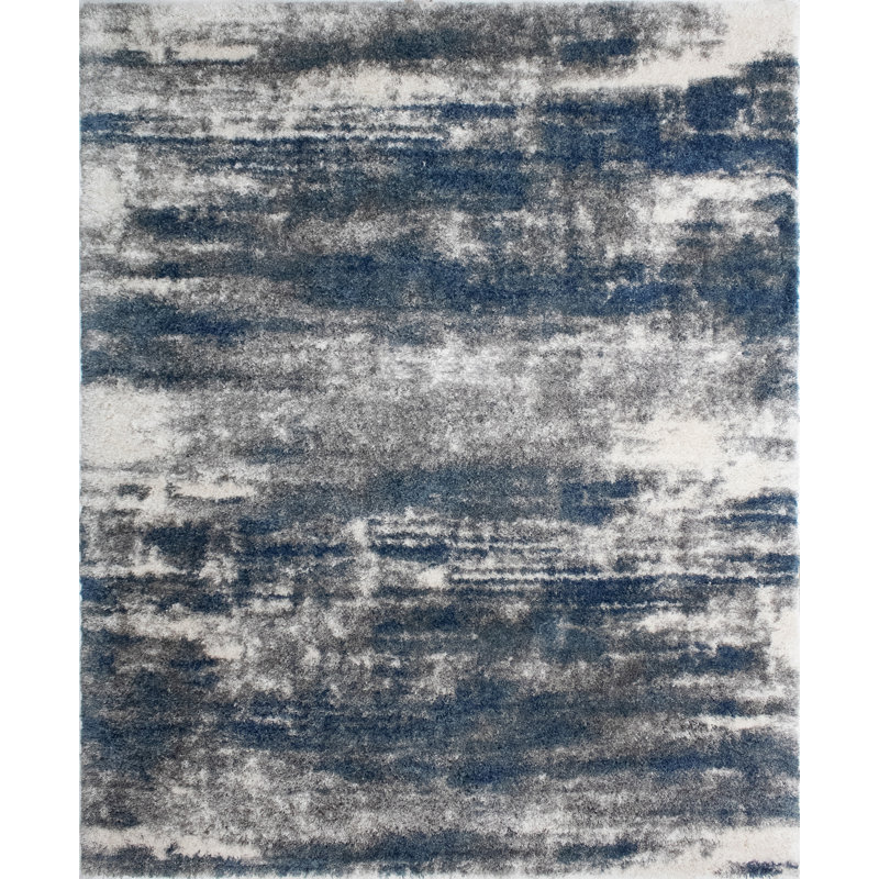 Tapis d'intérieur bleu à poils longs Alban, Rectangle 8 pi 9 po x 12 pi 2 po