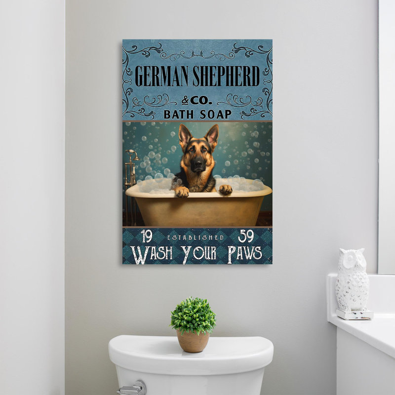Impression sur toile, "German Shepherd Bath Soap 1", H 20 po x l 16 po x P 1,25 po