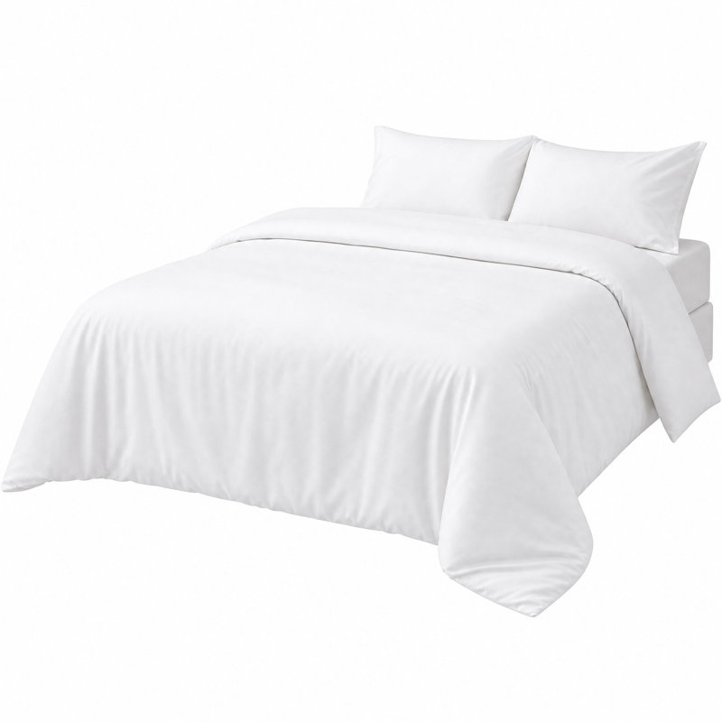 Ensemble de literie en microfibre blanc 4 pièces, ensemble de draps doux grand et très grand avec housse de couette, drap-housse, drap plat et taies d'oreiller pour la chambre à coucher