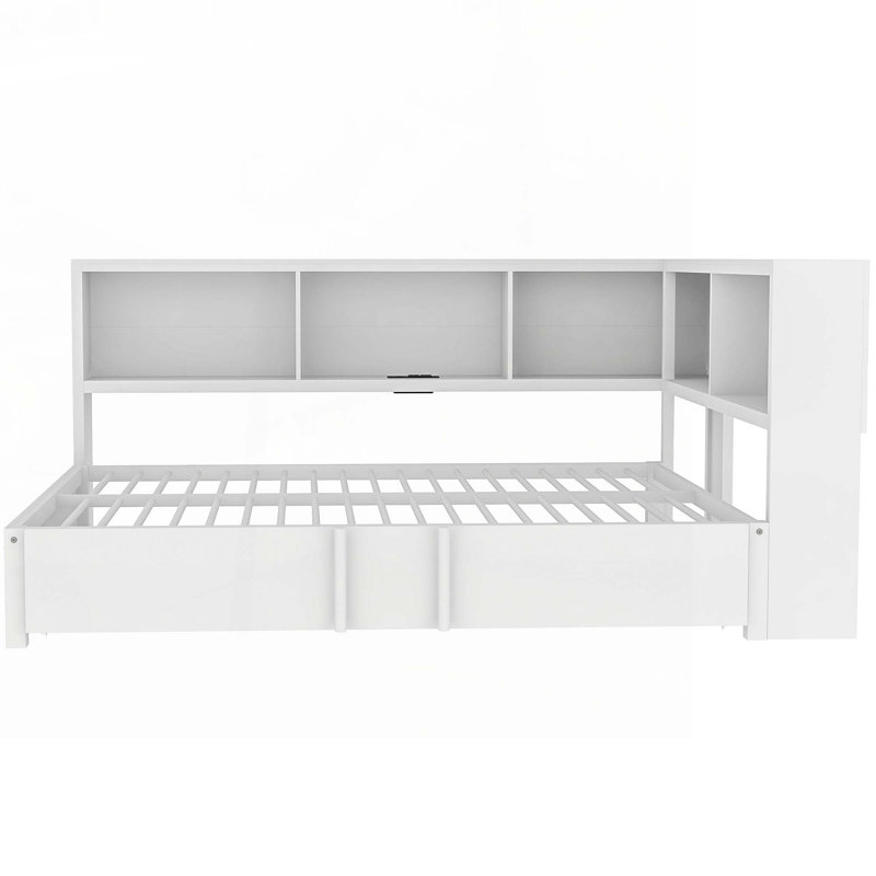 Lit de jour avec rangement, couchette, armoires et ports USB, Blanc