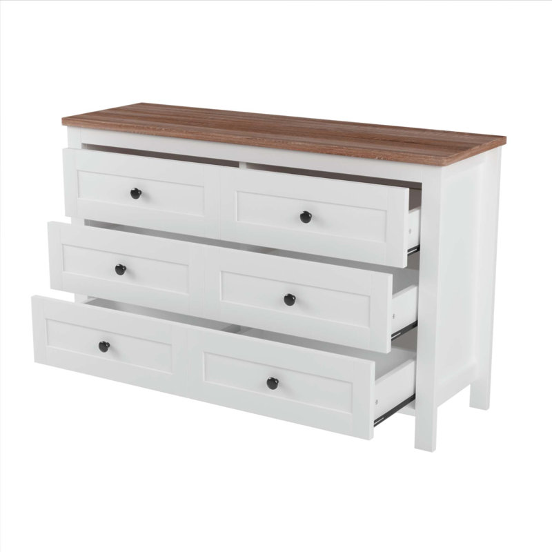 Commode en bois de style campagnard rétro avec 6 tiroirs, Blanc