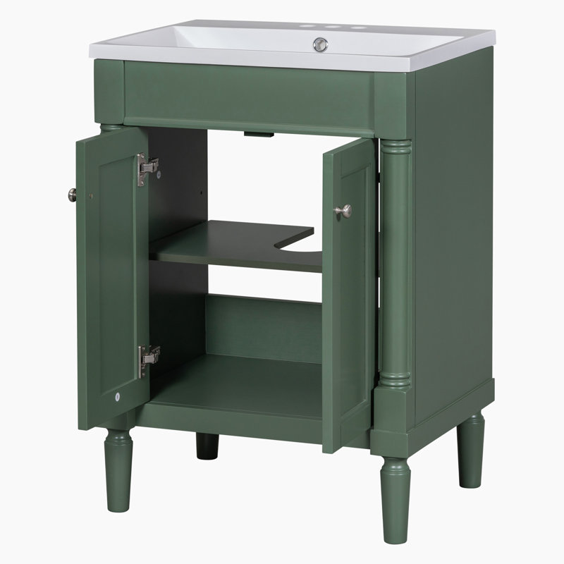 Clasien 24'' Single Bathroom Vanity with Ceramic Top, Green