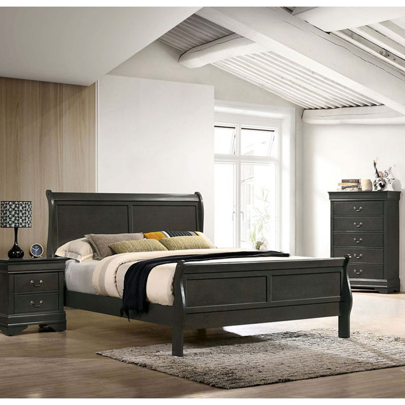 Lit-bateau simple classique de conception transitionnelle classique, Lit simple, Gris