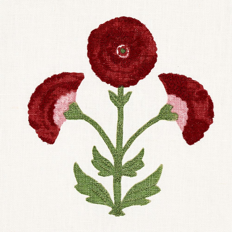 Saranda Flower Embroidery Fabric, Cardinal