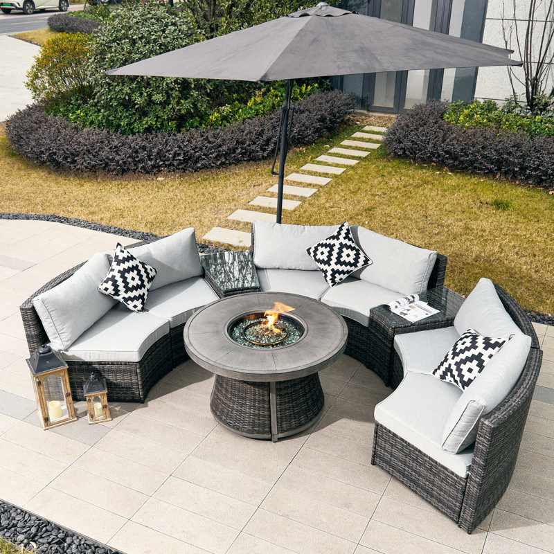 Billington 6 - Person Outdoor Steel Wicker Fire Pit Conversation Set - Gray