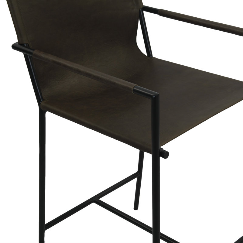 Fauteuil de comptoir 20 po Sutton en cuir vert olive et fer, Vert olive