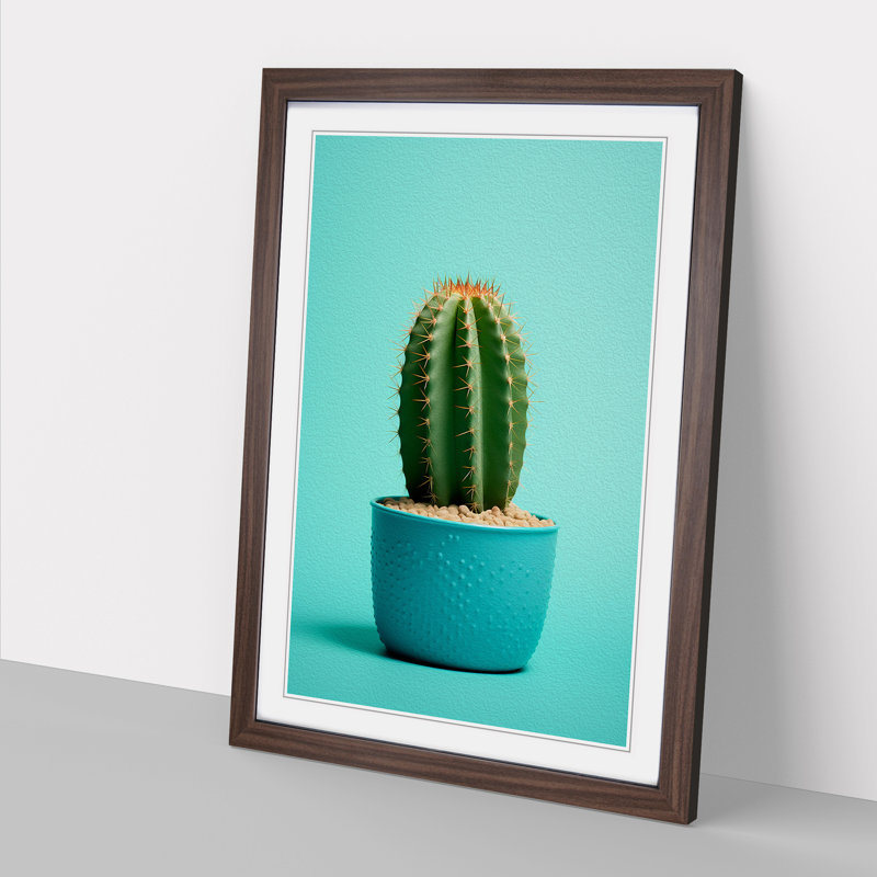 Cactus Minimalism Art - Framed Print, 34cm H x 25cm W x 2cm D, Walnut Framed