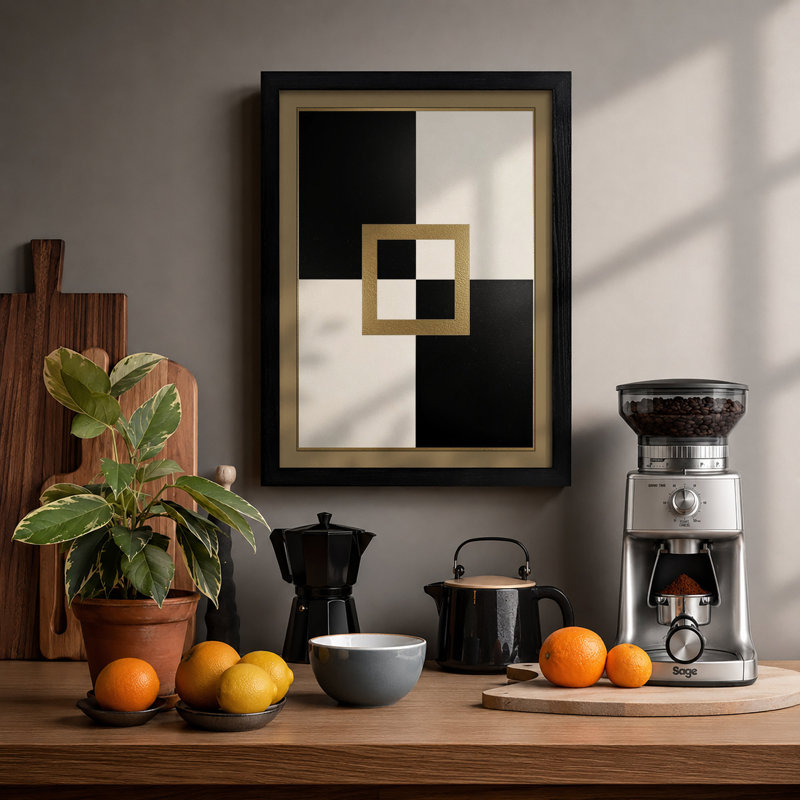 Quadrant Geometric - Framed Print, A4 - 29.7 x 21.0 cm, Black