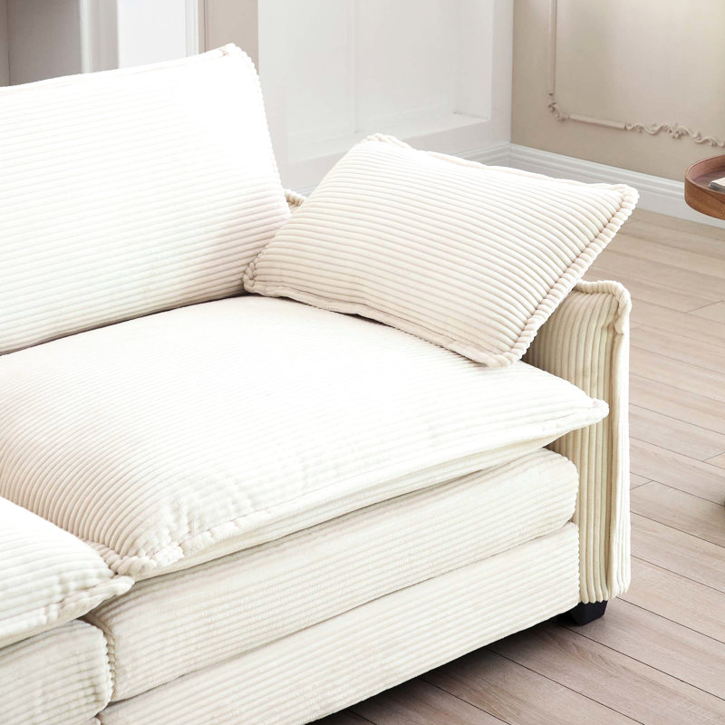 Confortable 4 velours côtelé beige: coussins décoratifs doux inclus Tissu beige: 4 places