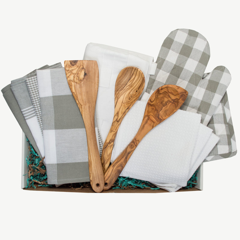 Kitchen Towel Linen Set, Gray/White