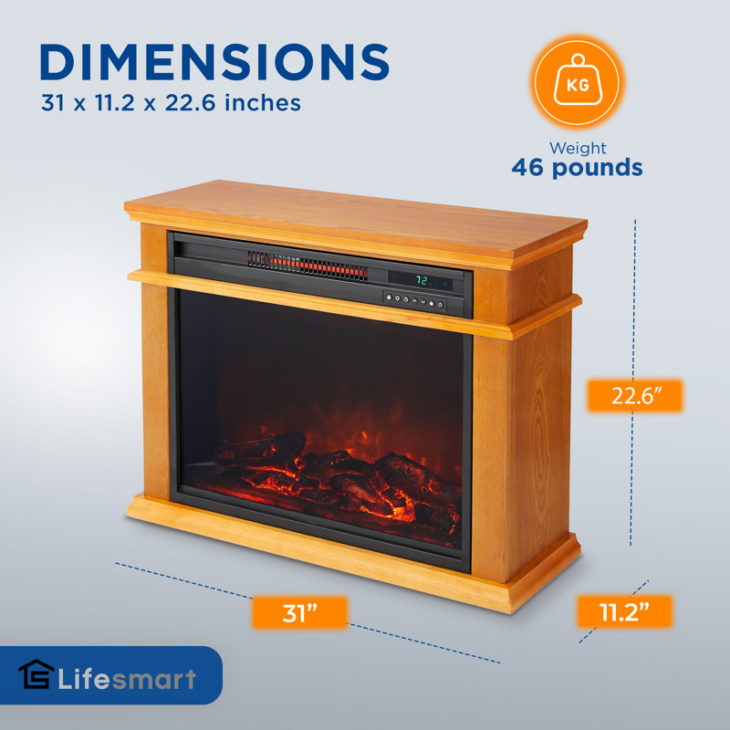 Golden Oak 1500 Watt Portable Electric Fireplace Heater with Remote Control