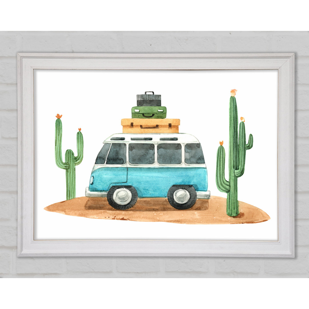 Gerahmtes Leinwandbild Vw Camper Cactus