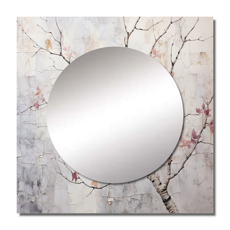 «Blossom Tree Whispers Of Pink IV», miroir carré floral pour décoration murale, 29 po x 29 po