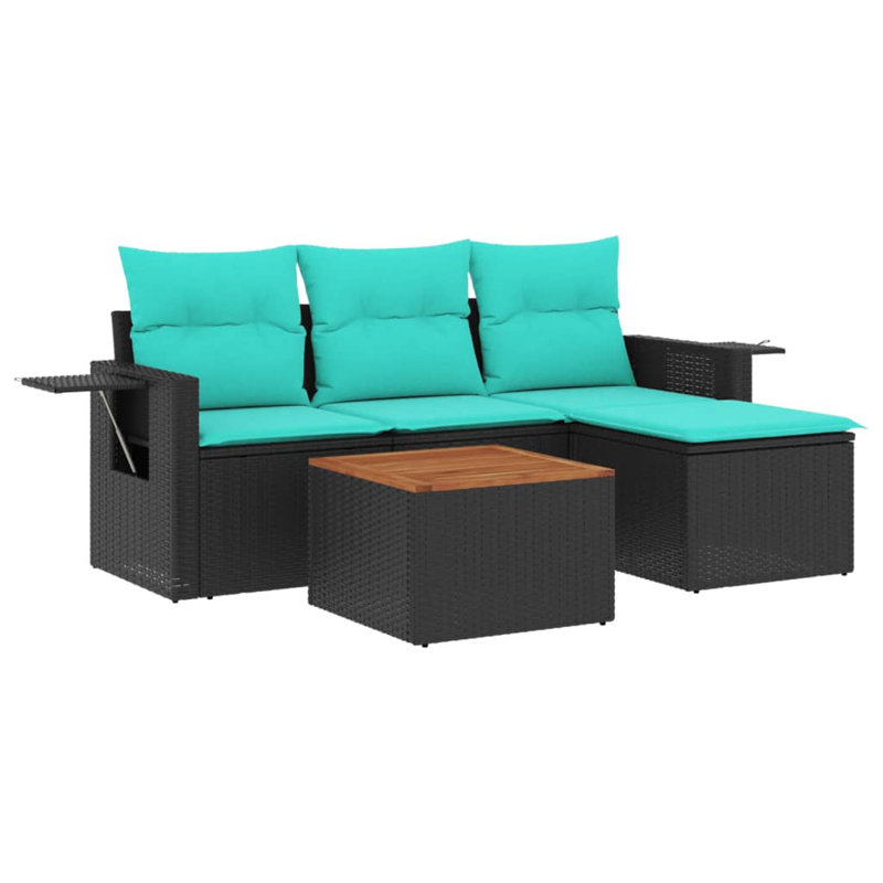 Ensemble de canapé de patio 5 pièces avec coussins en rotin noir pour l'extérieur